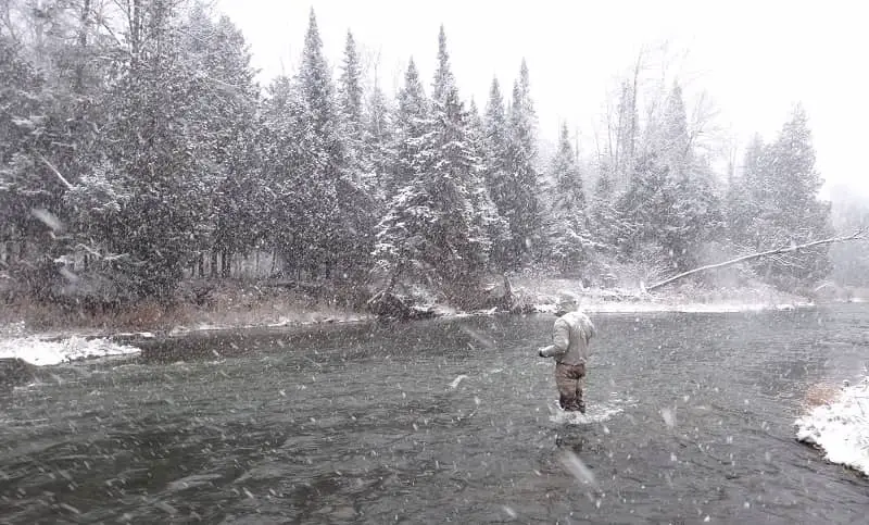 An angler winter steelhead fishing