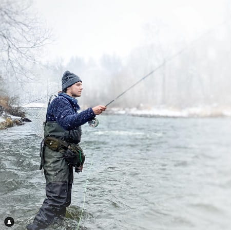 Guide Jordan properly dressed for winter river fishing.